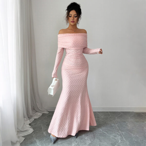 Elegant Simple Off-shoulder Long Sleeve Dress Women's Clothing - Image 2