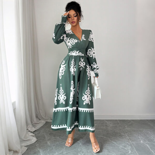 Elegant Style Printed Long Sleeve Dress Women's Clothing - Image 5