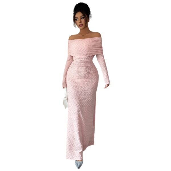 Elegant Simple Off-shoulder Long Sleeve Dress Women's Clothing - Image 3