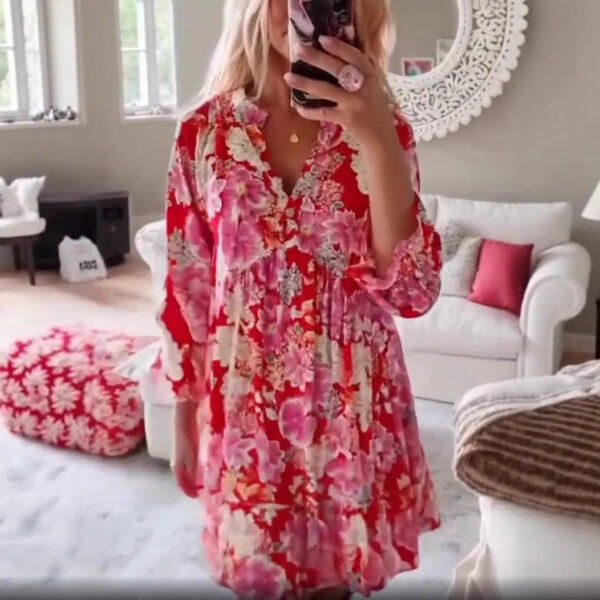 European And American Fashion Floral Print Long Sleeve Dress - Image 2