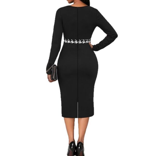 Multicolor Printing Cross Hem Neck Stripe Long Sleeve Plus Size Dress - Image 3