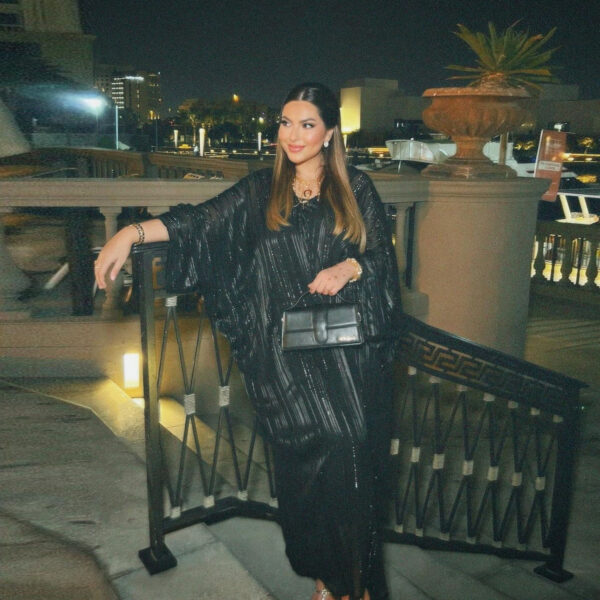 Muslim Abaya Fashion Dress Black Robe Shiny Figured Cloth Robe Two-piece Set - Image 5