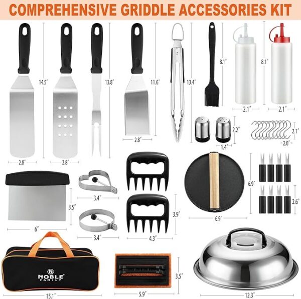 38PCS Griddle Accessories Kit, Professional Grill Tools Set For Outdoor Barbecue, Stainless Steel Griddle Spatula Set With Tongs, Smash Burger Press, Carry Bag, Perfect Grilling Gifts - Image 7