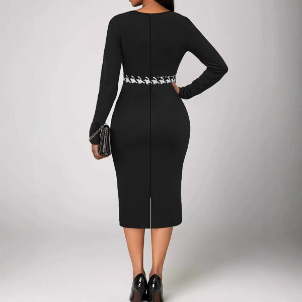 Multicolor Printing Cross Hem Neck Stripe Long Sleeve Plus Size Dress - Image 5
