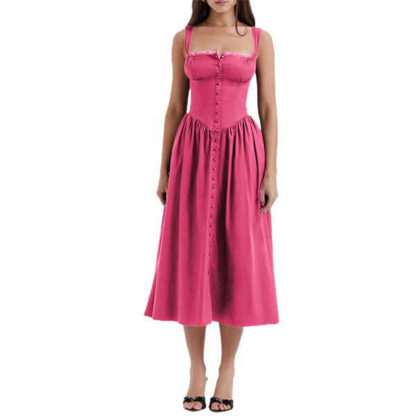 New Spring And Summer European And American Style Spaghetti Straps Chest Wrap Small Floral Solid Color Dress - Image 9