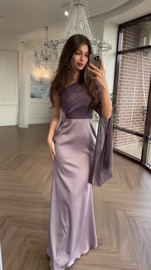 Elegant Single Long Sleeve Slim Satin Dress - Image 8