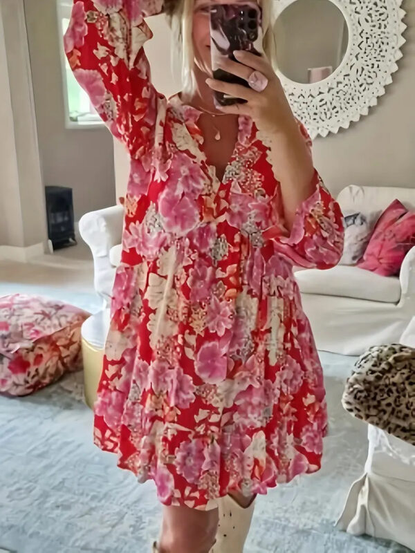 European And American Fashion Floral Print Long Sleeve Dress - Image 6