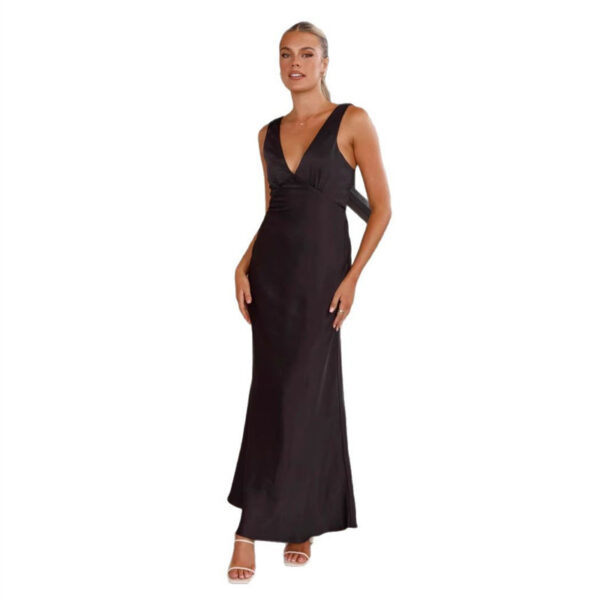 Women's Clothing Solid Color And V-neck Slim Fit Dress - Image 7