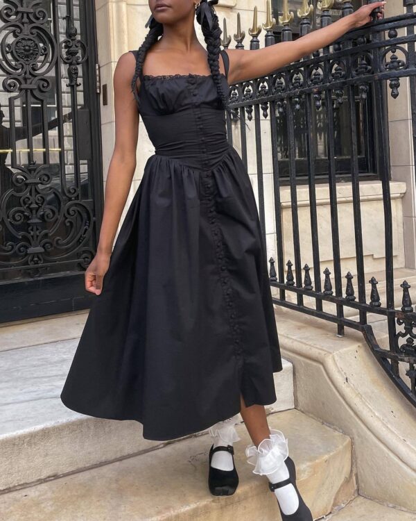 New Spring And Summer European And American Style Spaghetti Straps Chest Wrap Small Floral Solid Color Dress - Image 2