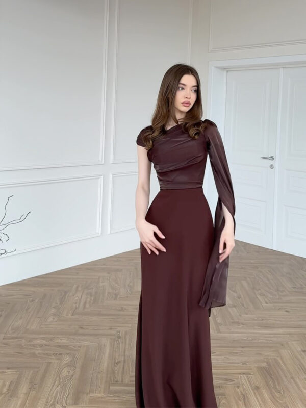 Elegant Single Long Sleeve Slim Satin Dress - Image 9