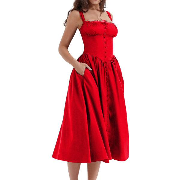 New Spring And Summer European And American Style Spaghetti Straps Chest Wrap Small Floral Solid Color Dress - Image 5