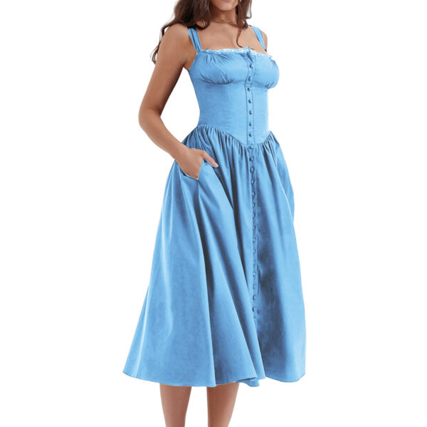 New Spring And Summer European And American Style Spaghetti Straps Chest Wrap Small Floral Solid Color Dress - Image 10