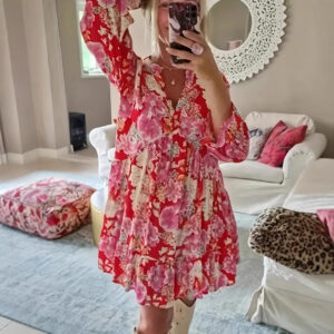 European And American Fashion Floral Print Long Sleeve Dress