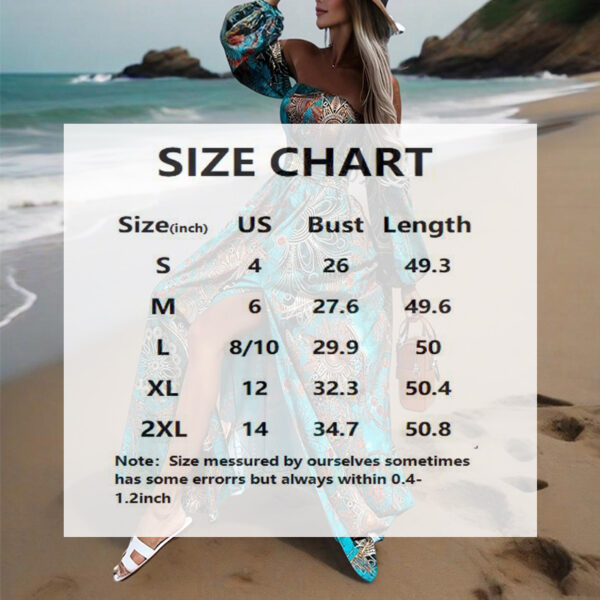 Women's Strapless Off-Shoulder Long Sleeve A-Line Dress - Bohemian Beach Maxi Dress With High Slit For Summer Vacation - Image 6