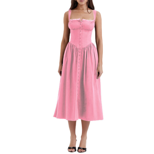 New Spring And Summer European And American Style Spaghetti Straps Chest Wrap Small Floral Solid Color Dress - Image 8