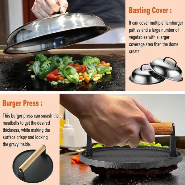 38PCS Griddle Accessories Kit, Professional Grill Tools Set For Outdoor Barbecue, Stainless Steel Griddle Spatula Set With Tongs, Smash Burger Press, Carry Bag, Perfect Grilling Gifts - Image 2