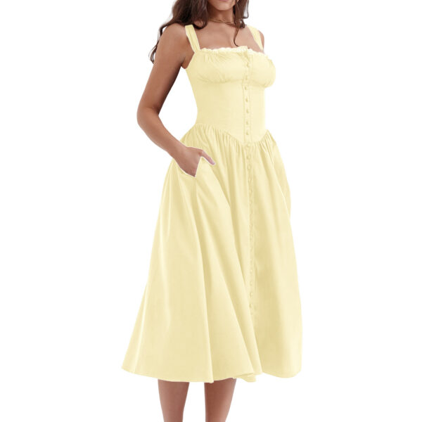 New Spring And Summer European And American Style Spaghetti Straps Chest Wrap Small Floral Solid Color Dress - Image 6