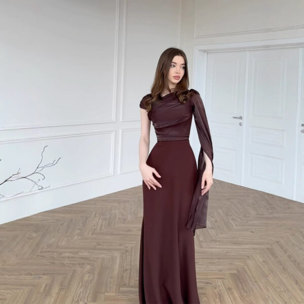 Elegant Single Long Sleeve Slim Satin Dress - Image 4