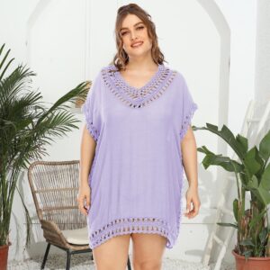 Women's Handmade V-neck Patchwork Solid Color Beach Dress