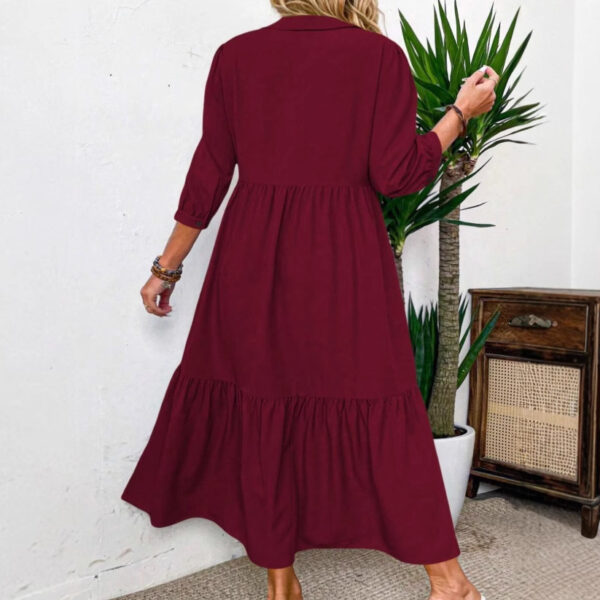 Solid Color Polo Collar Elastic Cuff Loose Dress - Image 3