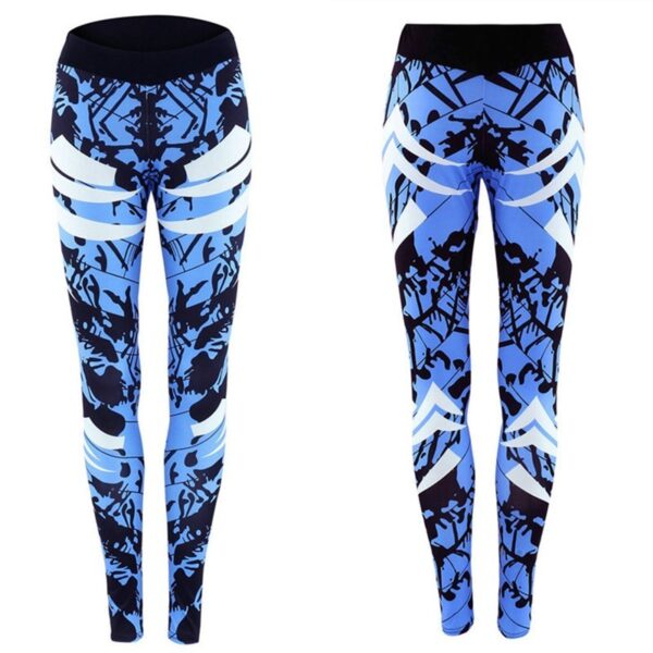 Dark Blue Printed Tight Gym Leggings - Image 2