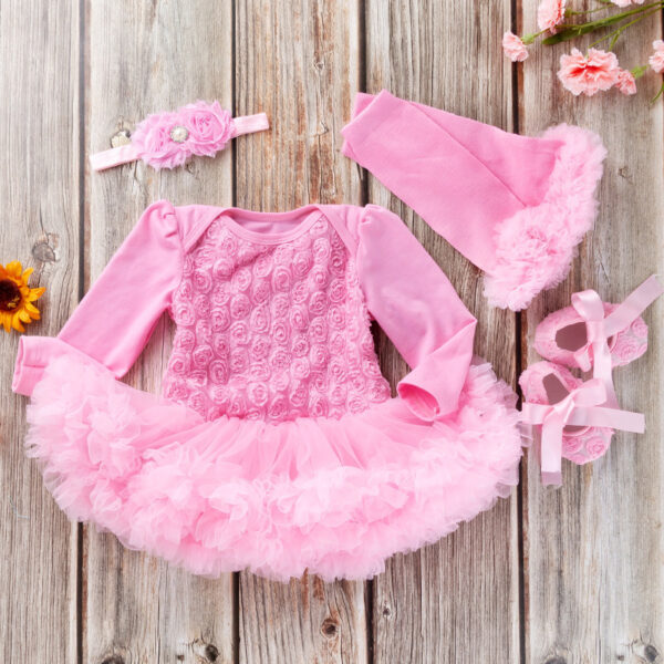 Baby Long Sleeve Compound Rose Romper Dress - Image 3