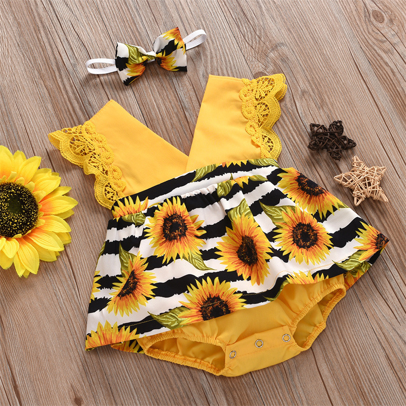 Summer Baby Girl Triangle Romper, Lace Wrapper For Newborn Baby, Sunflower Baby One-piece Romper - Image 2