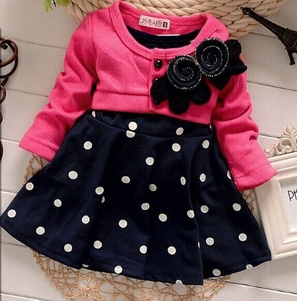 Autumn new children's long-sleeved cartoon wave point children's skirt girls cute print children's clothing Korean casual children's clothing - Image 2