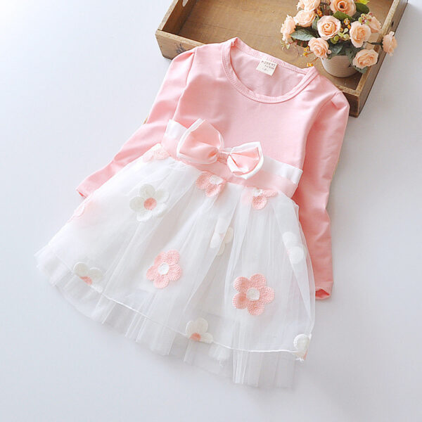 Flower bow long sleeve dress - Image 4