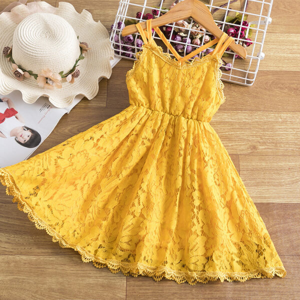 Children's Embroidered Skirt Lace Dress With Suspenders And Beautiful Back - Image 3