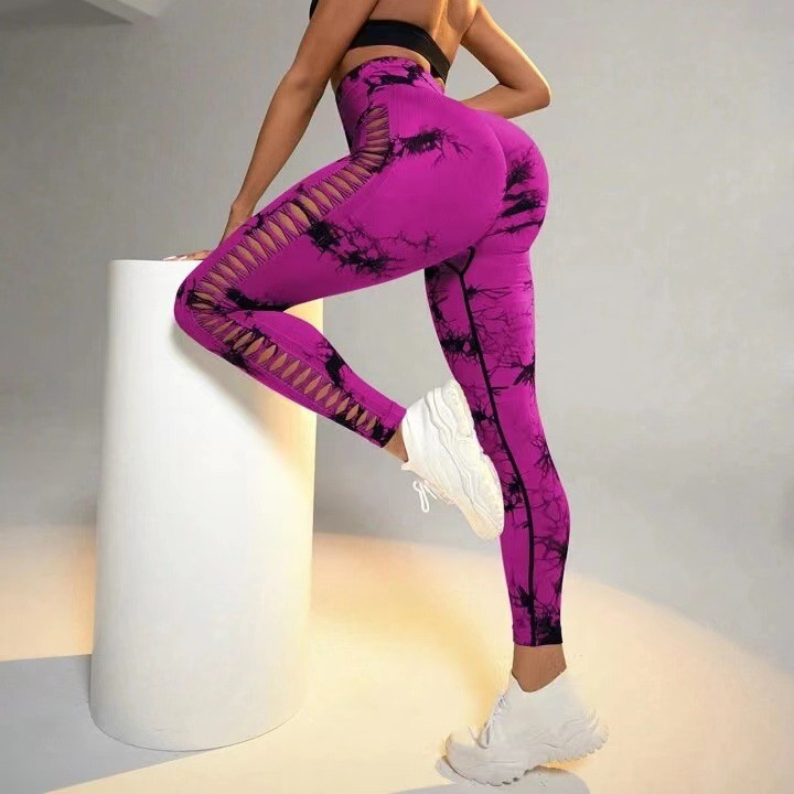Hollow Tie Dye Printed Yoga Pants High Waist Butt Lift Seamless Sports Gym Fitness Leggings Slim Pants For Women Tight Trousers - Image 10