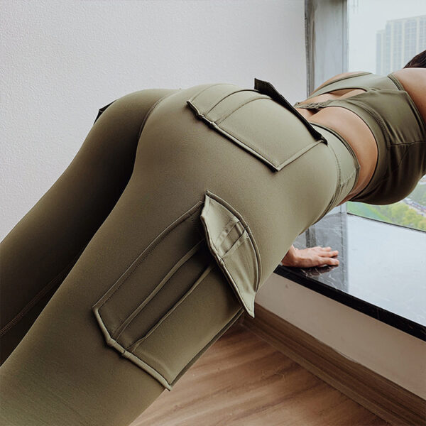 High Waist Leggings with Pockets Workout Gym Legging Scrunch Butt Yoga Pants - Image 4