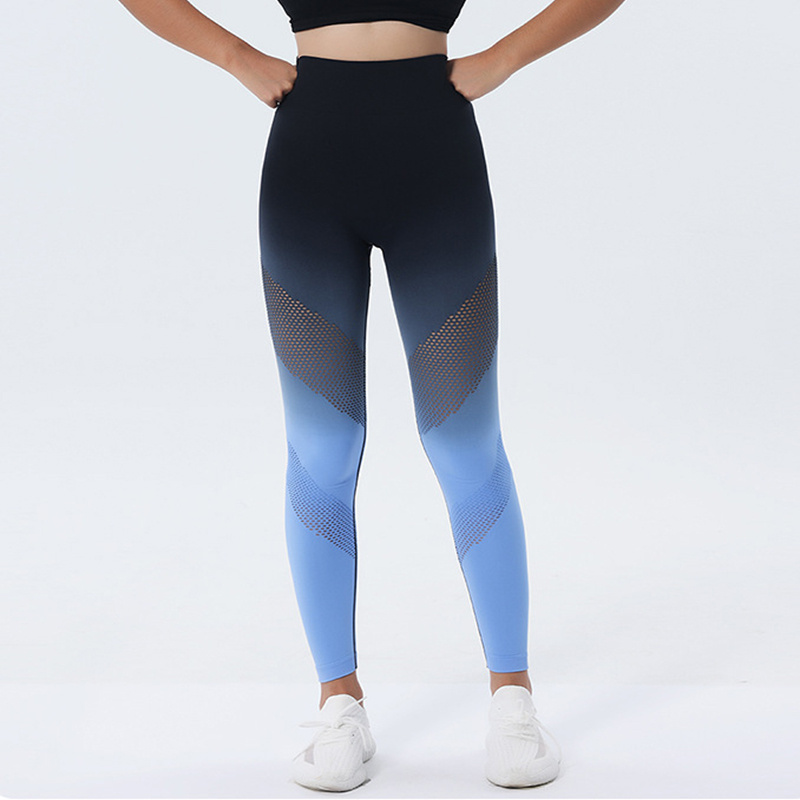 New Hollow Design Gradient Printed Yoga Pants Seamless High Waist Hip Lifting Fitness Leggings For Women Quick Drying Trousers - Image 4