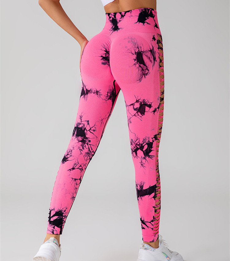 Hollow Tie Dye Printed Yoga Pants High Waist Butt Lift Seamless Sports Gym Fitness Leggings Slim Pants For Women Tight Trousers - Image 8