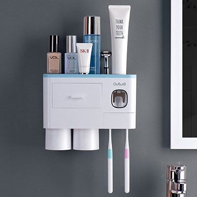 Non-marking Hanging Magnetic Toothbrush Holder Single Drawer Storage Rack With Toothpaste Squeezer Toiletry Set - Image 10