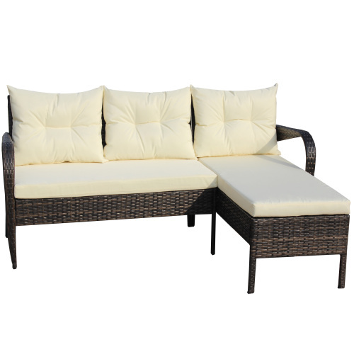 Outdoor Patio Furniture Sets 2 Piece Conversation Set Wicker Ratten Sectional Sofa With Seat CushionsBeige Cushion - Image 8