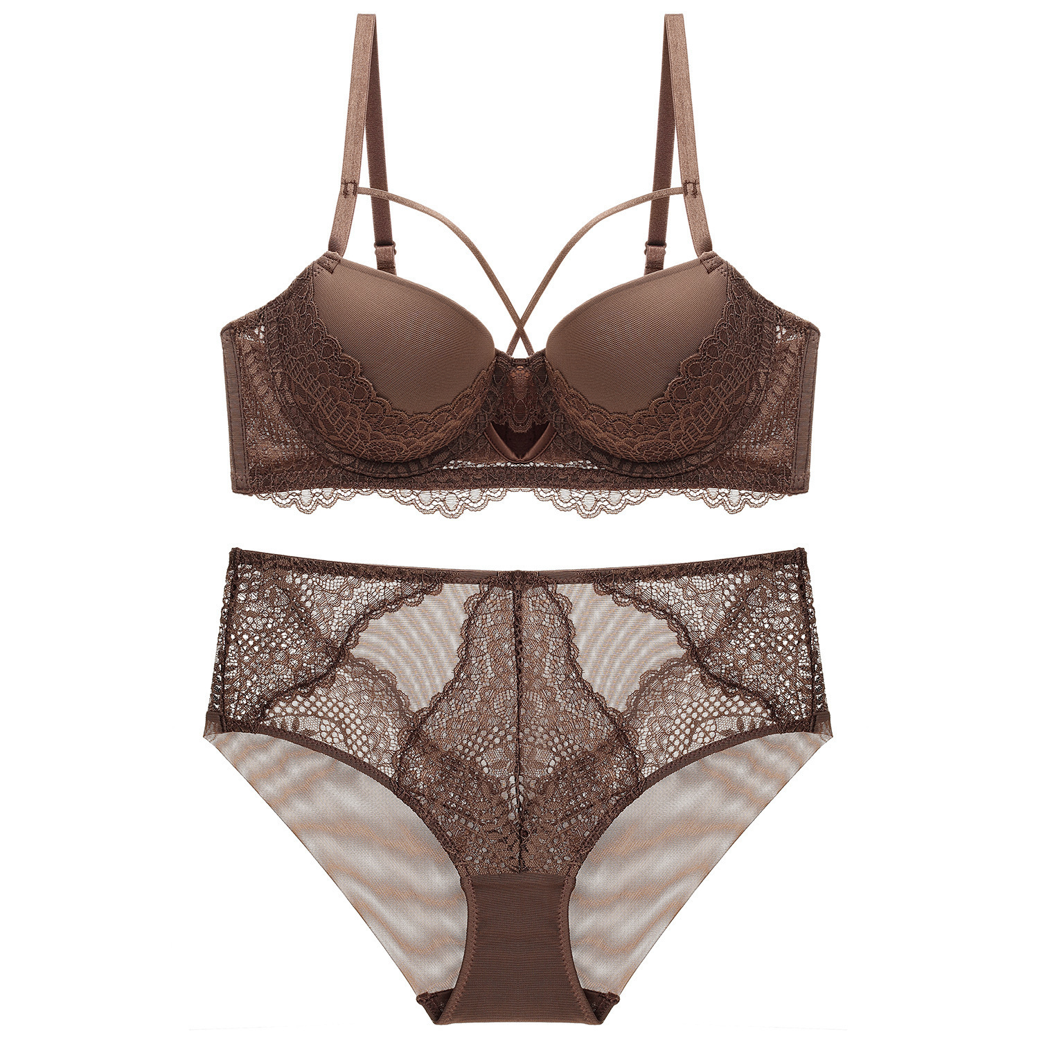 French Lace Splicing Hollow-out Sexy Bra Suit - Image 4