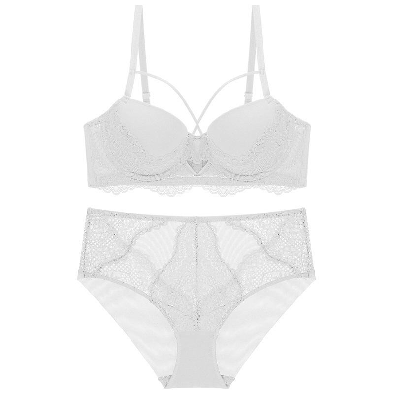 French Lace Splicing Hollow-out Sexy Bra Suit - Image 3