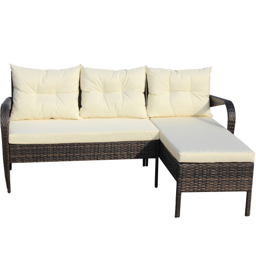 Outdoor Patio Furniture Sets 2 Piece Conversation Set Wicker Ratten Sectional Sofa With Seat CushionsBeige Cushion - Image 2
