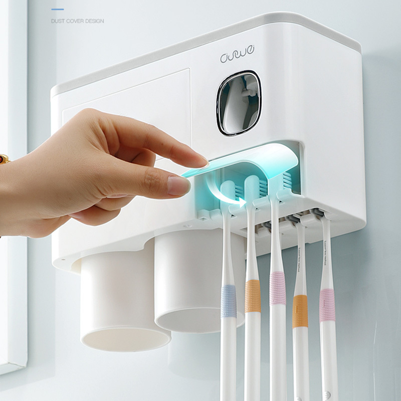 Non-marking Hanging Magnetic Toothbrush Holder Single Drawer Storage Rack With Toothpaste Squeezer Toiletry Set - Image 7