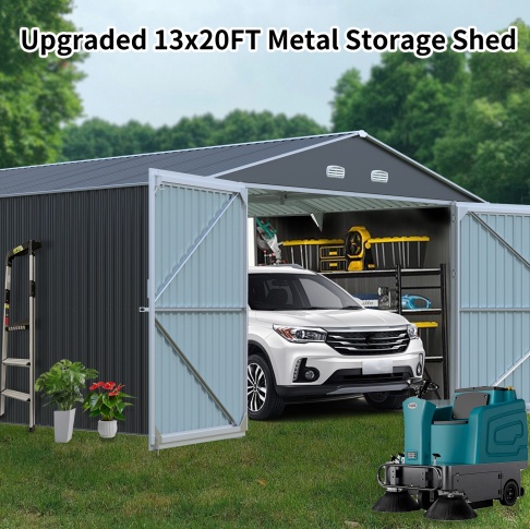 Spacious Outdoor Storage Shed This 13 20FT Outdoor Storage Shed Offers A Generous 250 Square Feet Of Floor Space, Perfect For Storing Trucks, Cars, Large Tools, And Lawn Equipment. With Double Front - Image 2