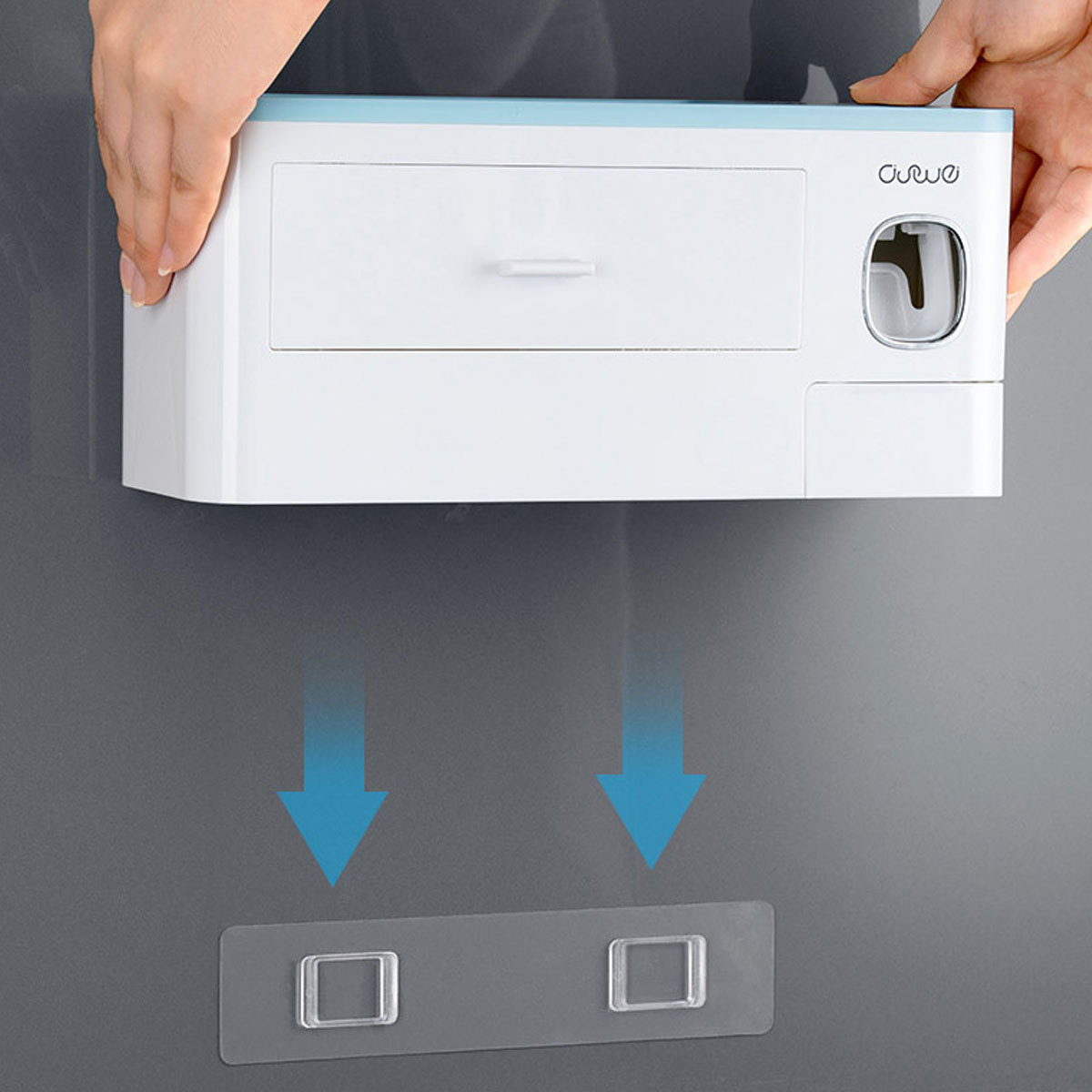 Non-marking Hanging Magnetic Toothbrush Holder Single Drawer Storage Rack With Toothpaste Squeezer Toiletry Set - Image 5