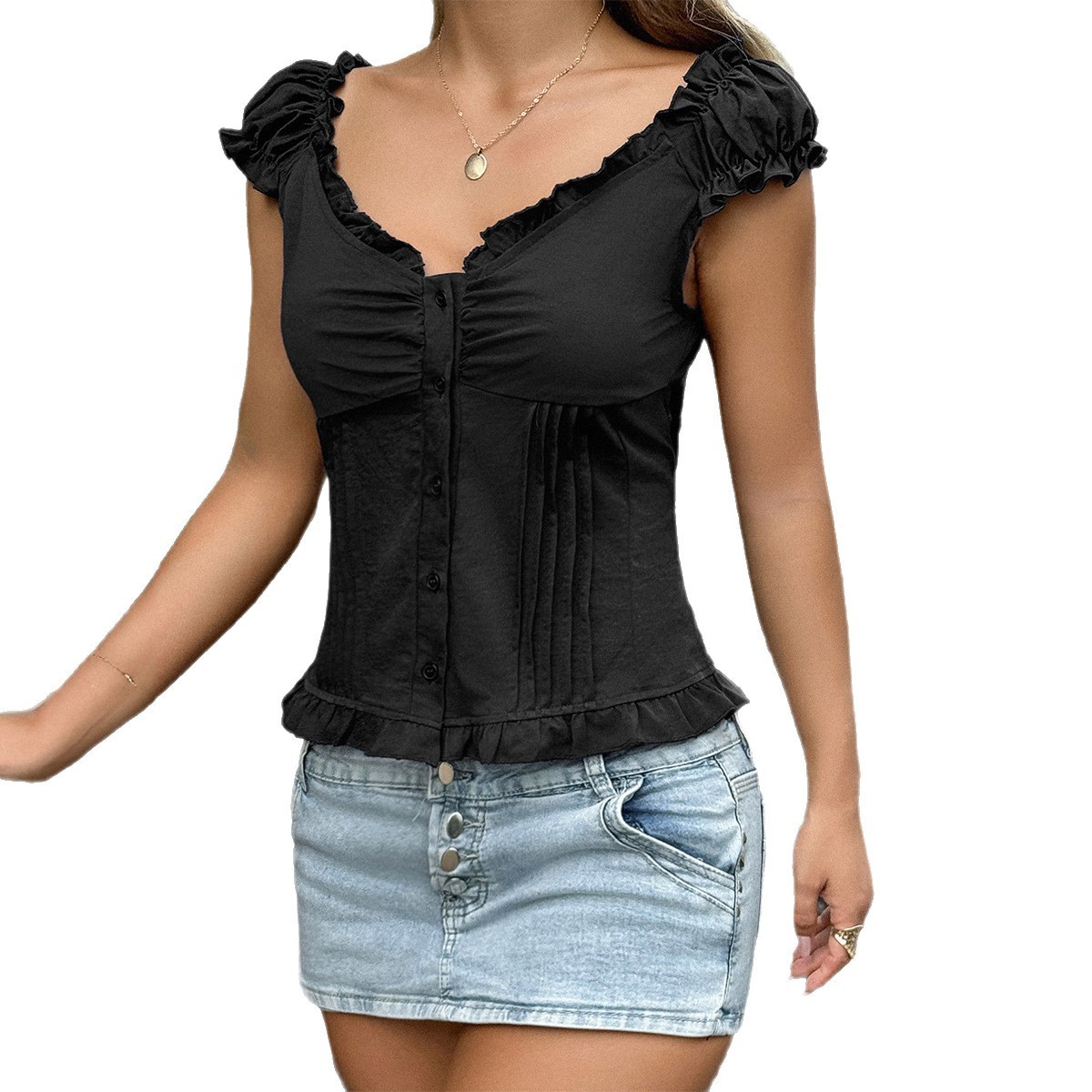 Women's Short-sleeved Wooden Ear Vest - Image 5