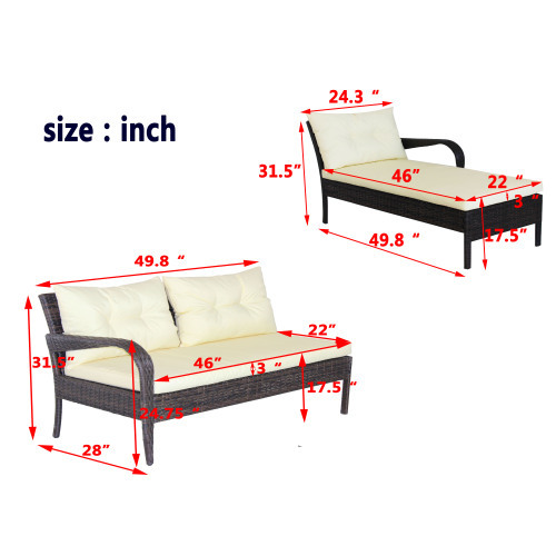 Outdoor Patio Furniture Sets 2 Piece Conversation Set Wicker Ratten Sectional Sofa With Seat CushionsBeige Cushion - Image 10