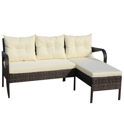 Outdoor Patio Furniture Sets 2 Piece Conversation Set Wicker Ratten Sectional Sofa With Seat CushionsBeige Cushion - Image 3