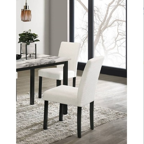 White Color Wool Fabric Chairs Faux Marble Top Table 5pc Dining Set Kitchen Dinette Cushions Upholstered 4x Chairs Dining Room - Image 4