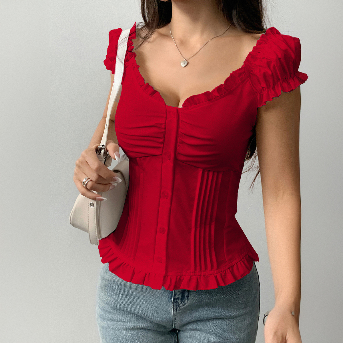 Women's Short-sleeved Wooden Ear Vest - Image 4