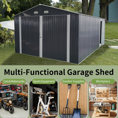 Spacious Outdoor Storage Shed This 13 20FT Outdoor Storage Shed Offers A Generous 250 Square Feet Of Floor Space, Perfect For Storing Trucks, Cars, Large Tools, And Lawn Equipment. With Double Front - Image 4