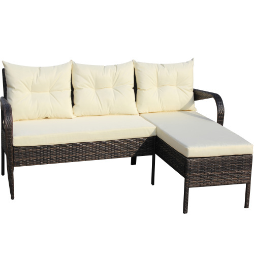 Outdoor Patio Furniture Sets 2 Piece Conversation Set Wicker Ratten Sectional Sofa With Seat CushionsBeige Cushion - Image 5
