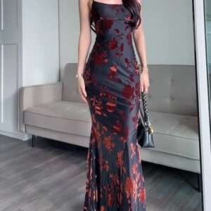 Flocked Strappy Maxi Dress